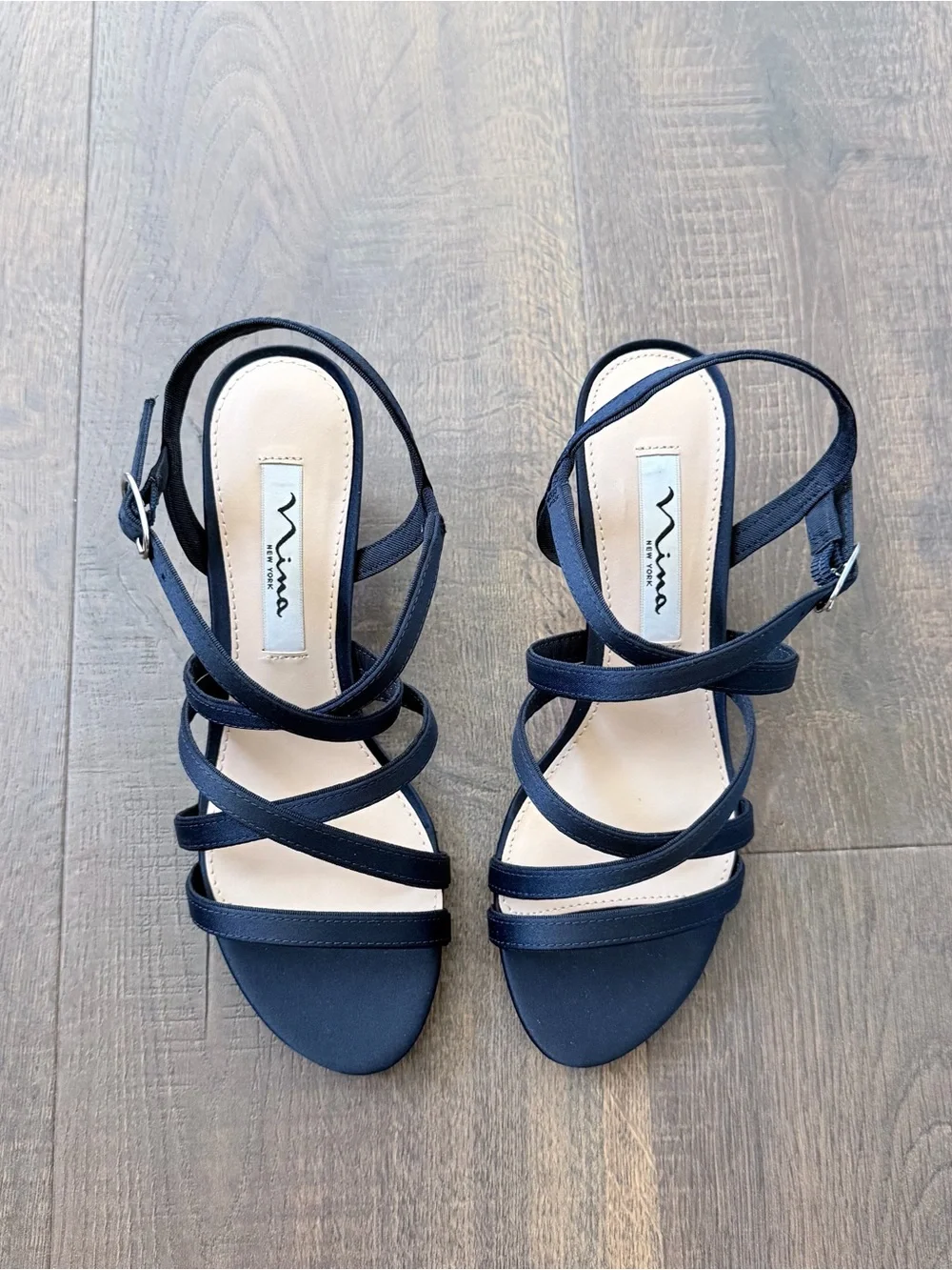 Nina Genaya New Navy Satin Kitten Heel | Size: 6W - Picture 3 of 8